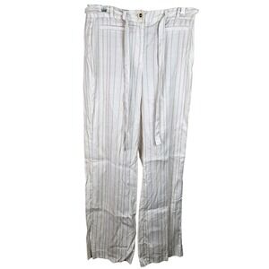 White House Black Market Classic Wide Leg Striped Linen Blend Pants Size 6